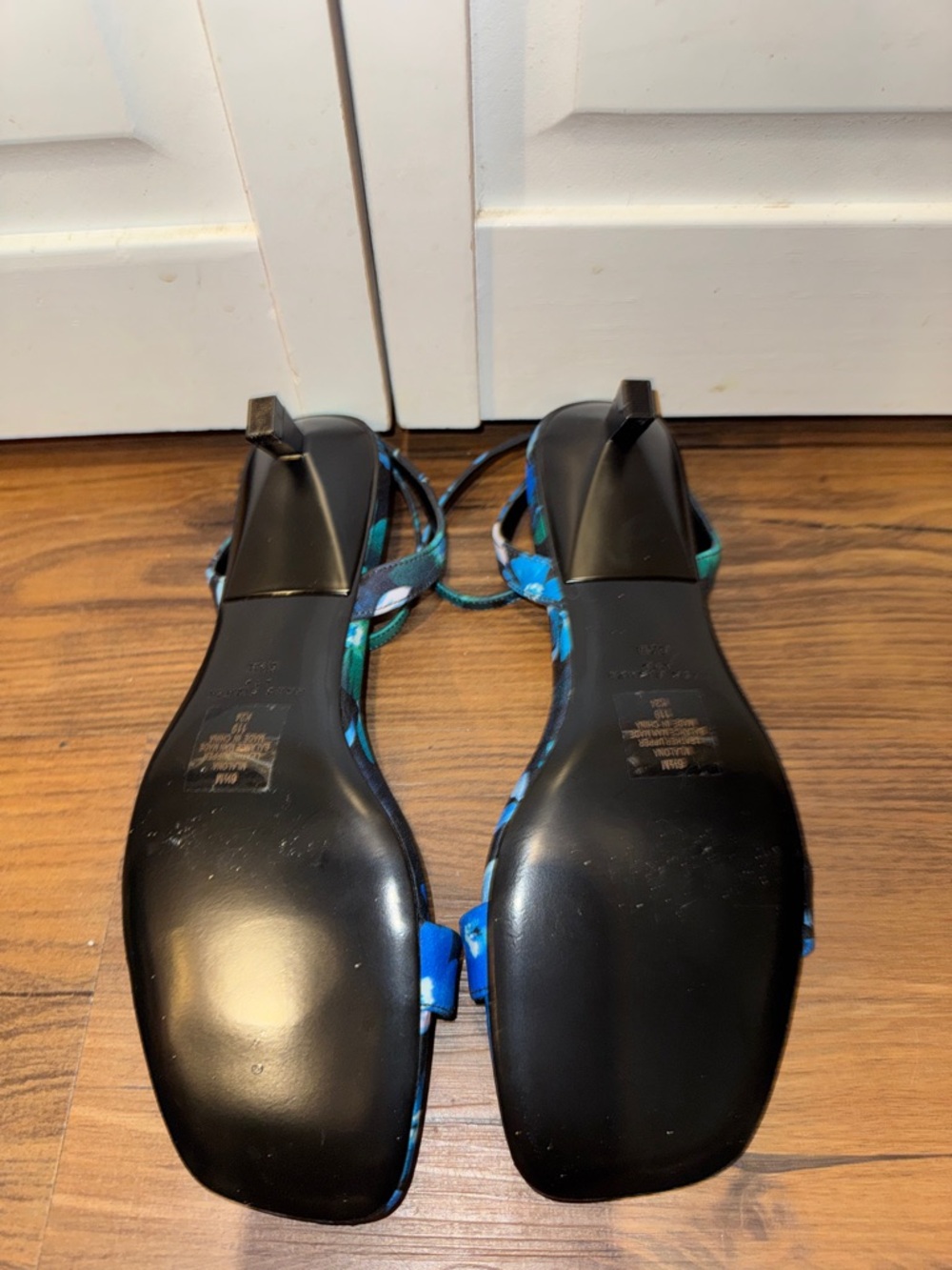 Blue Floral Ankle-Strap Women's Kitten Heels - Picture 2 of 4